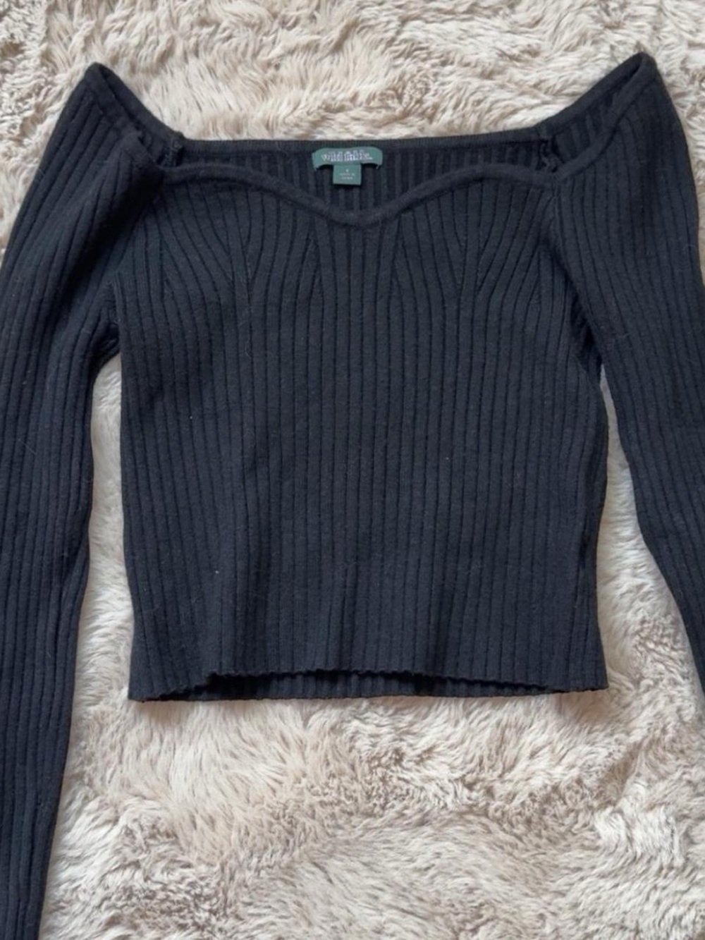 Black Ribbed Off-Shoulder Sweater